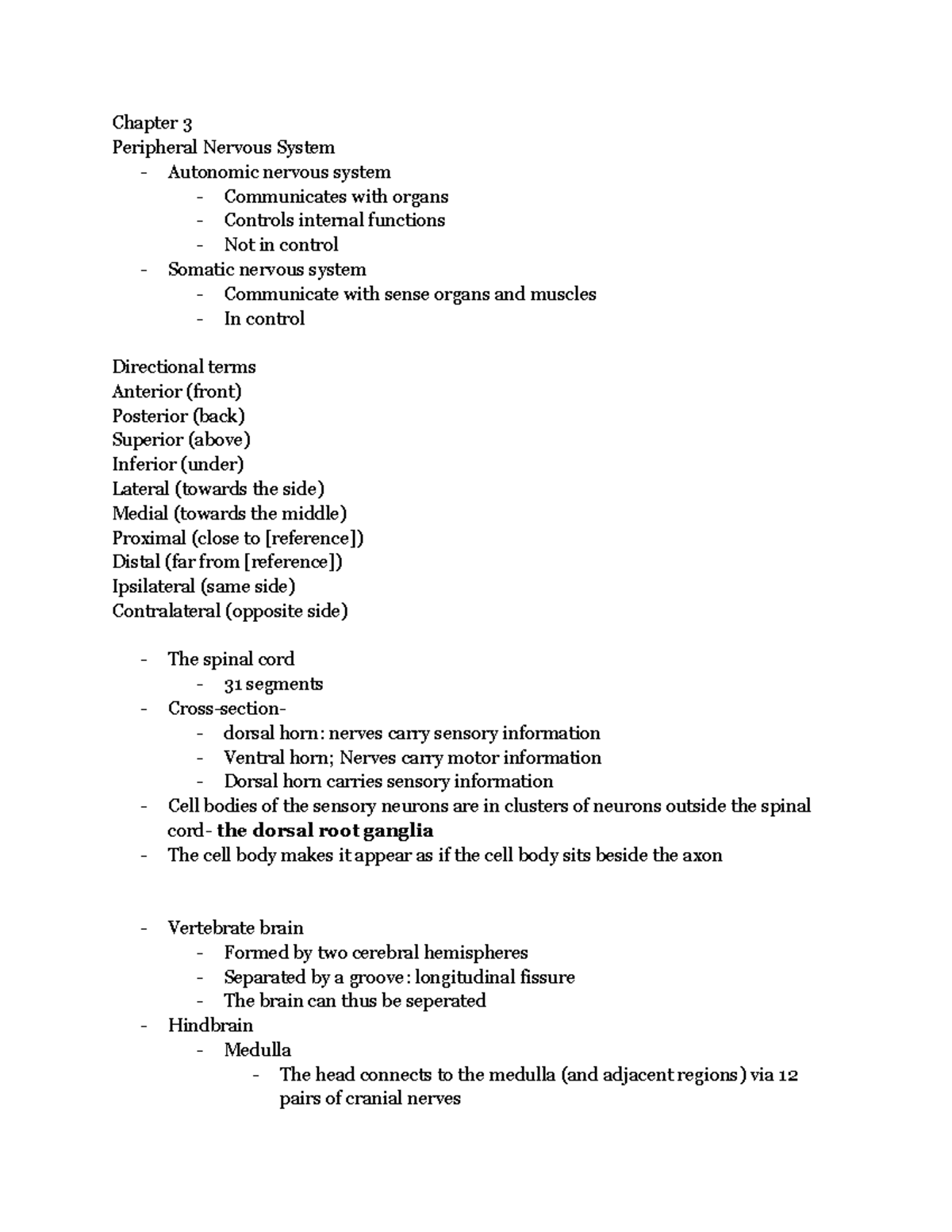 PSYC 2220 - Brain and Behavior: Chapter 3 Notes on Peripheral Nervous ...