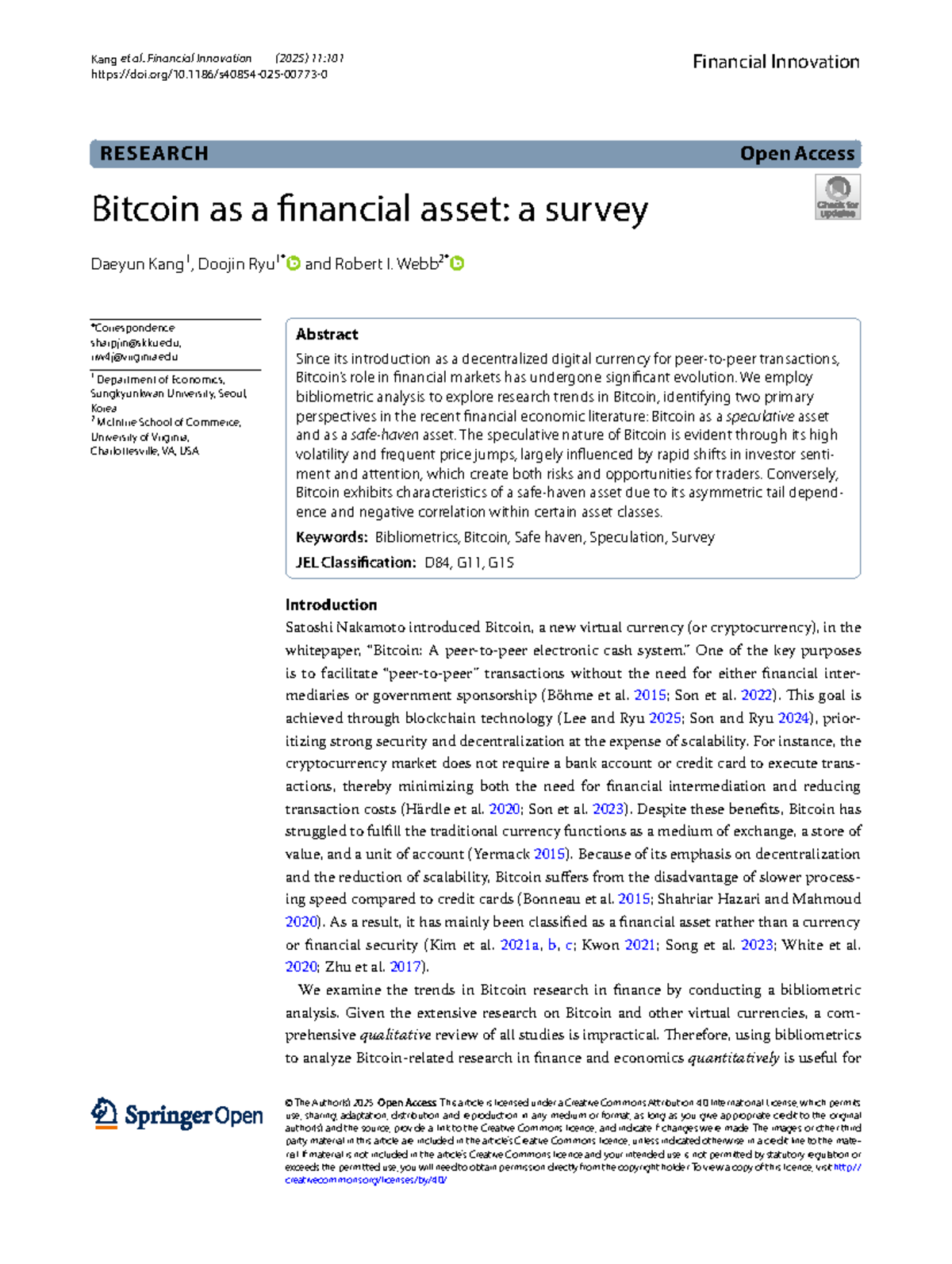 (2025) 11:101 Bitcoin as a Financial Asset: A Comprehensive Survey ...