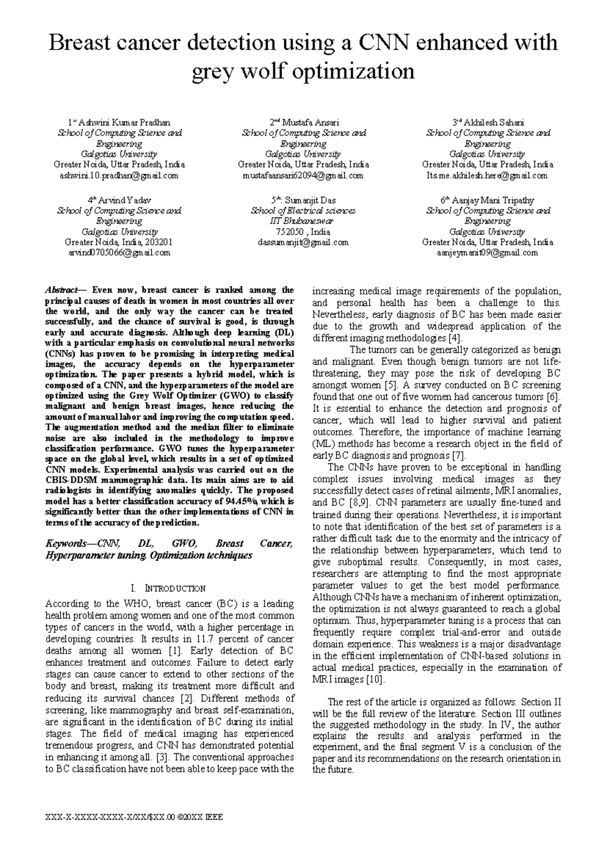 Breast Cancer Detection Using CNN and GWO Optimization Techniques - Studocu