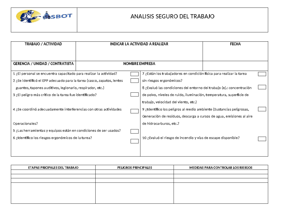 AST 2023 - Análisis Seguro del Trabajo y Control de Riesgos - Studocu