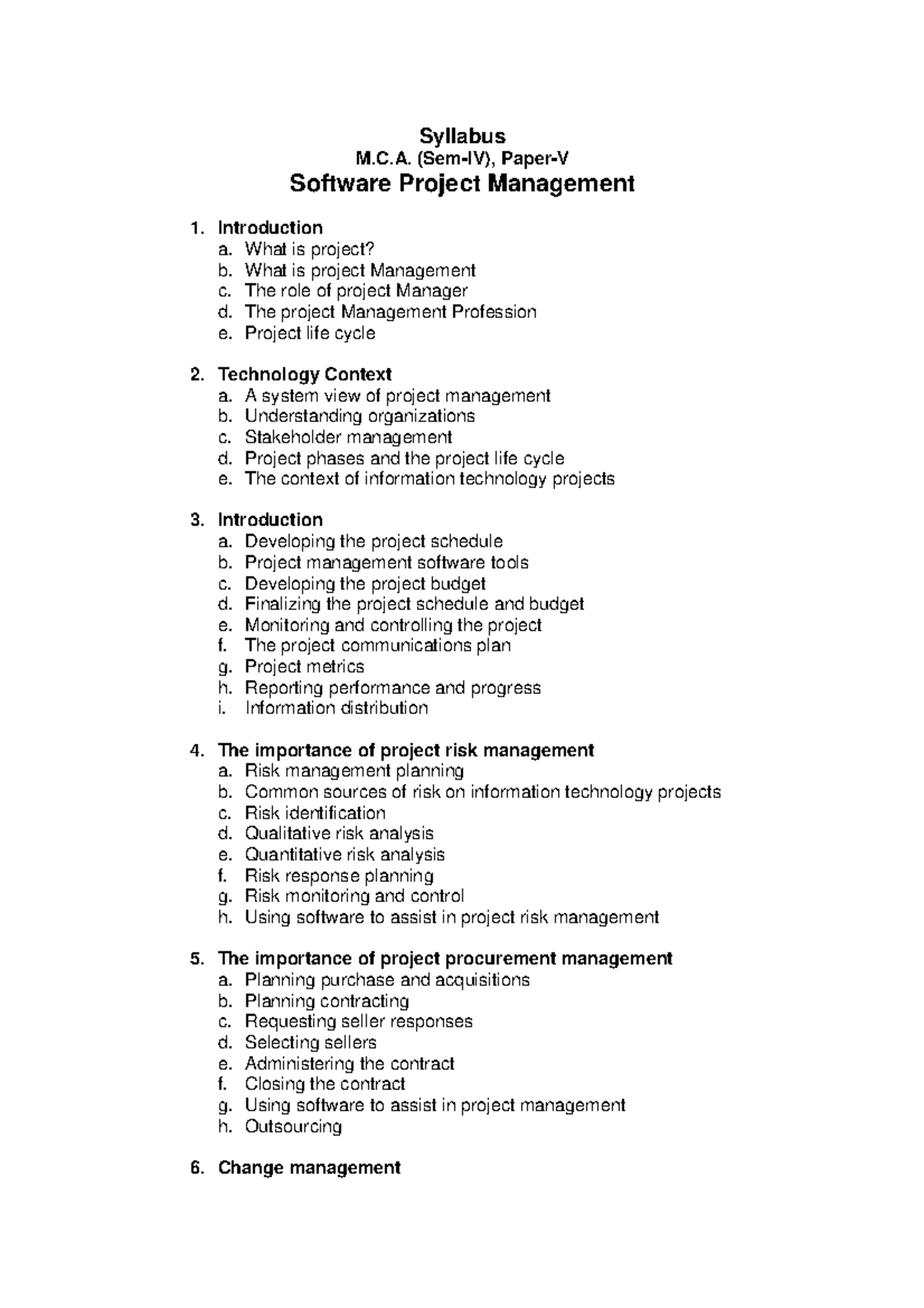 M.C.A (Sem-IV) Paper-V: Comprehensive Guide to Software Project ...