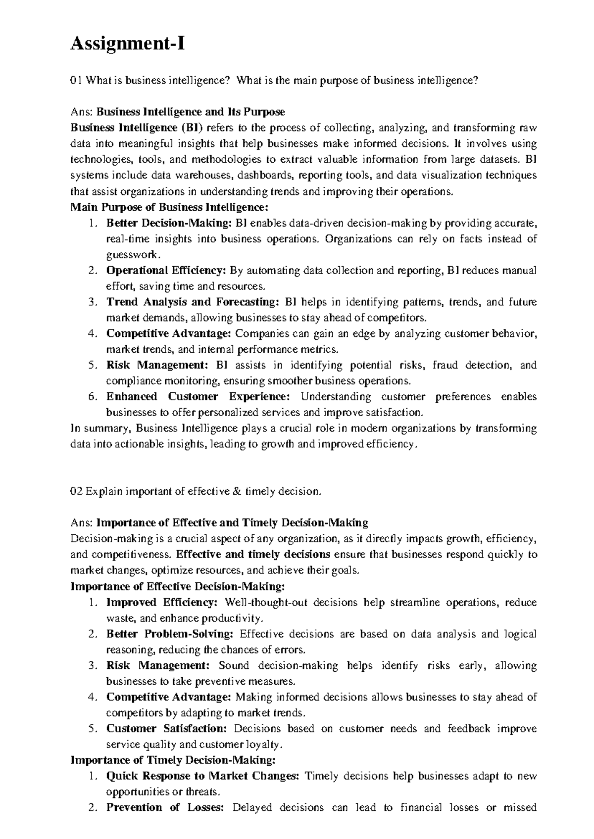 AL801 Business intelligence assignment answers and insights - Studocu