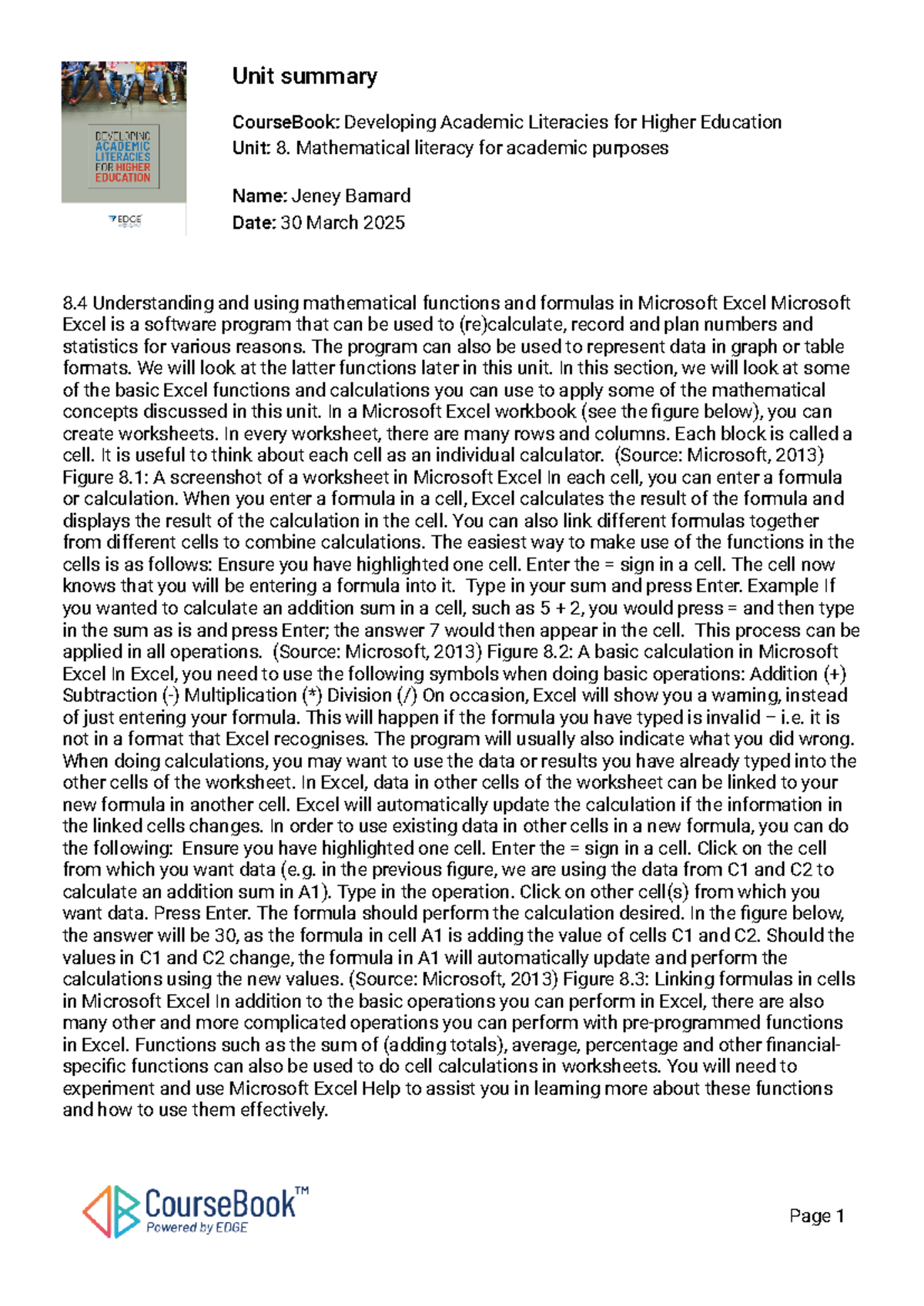Mathematical Literacy for Academic Purposes using Excel - Unit 8.4 ...