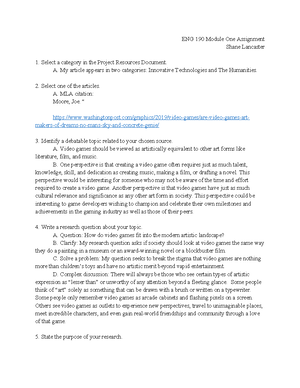 Eng 190 Module One - n/aa - ENG 190 Module One Assignment Select a ...