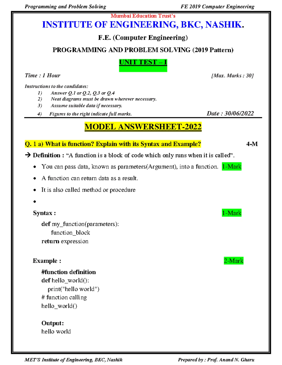PPS Unit 3,4,5,6Decode-1 - laps Unit 3 Functions and Modules 3 : Need ...