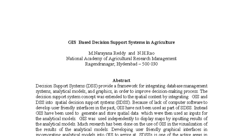 GIS-Based Spatial Decision Support Systems in Agriculture: Applications ...
