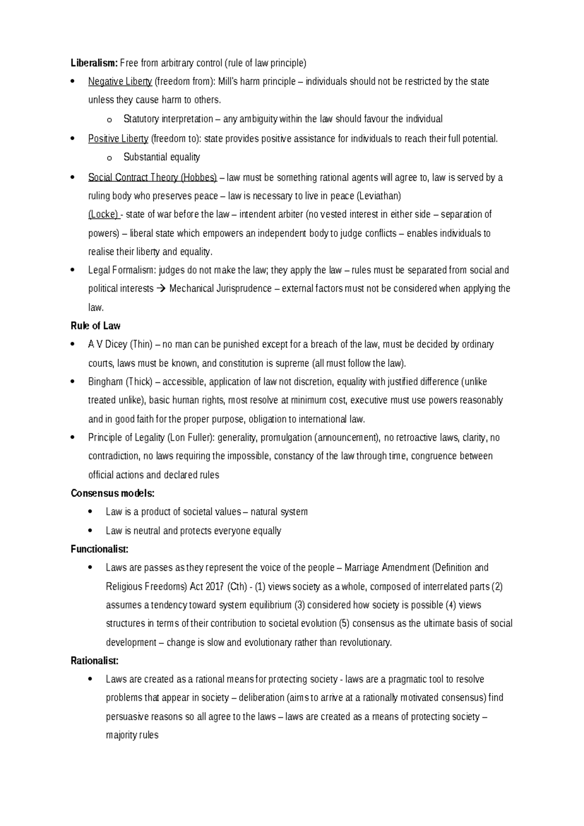 Liberalism and the Rule of Law: Exam Notes for LAW 209 - Studocu