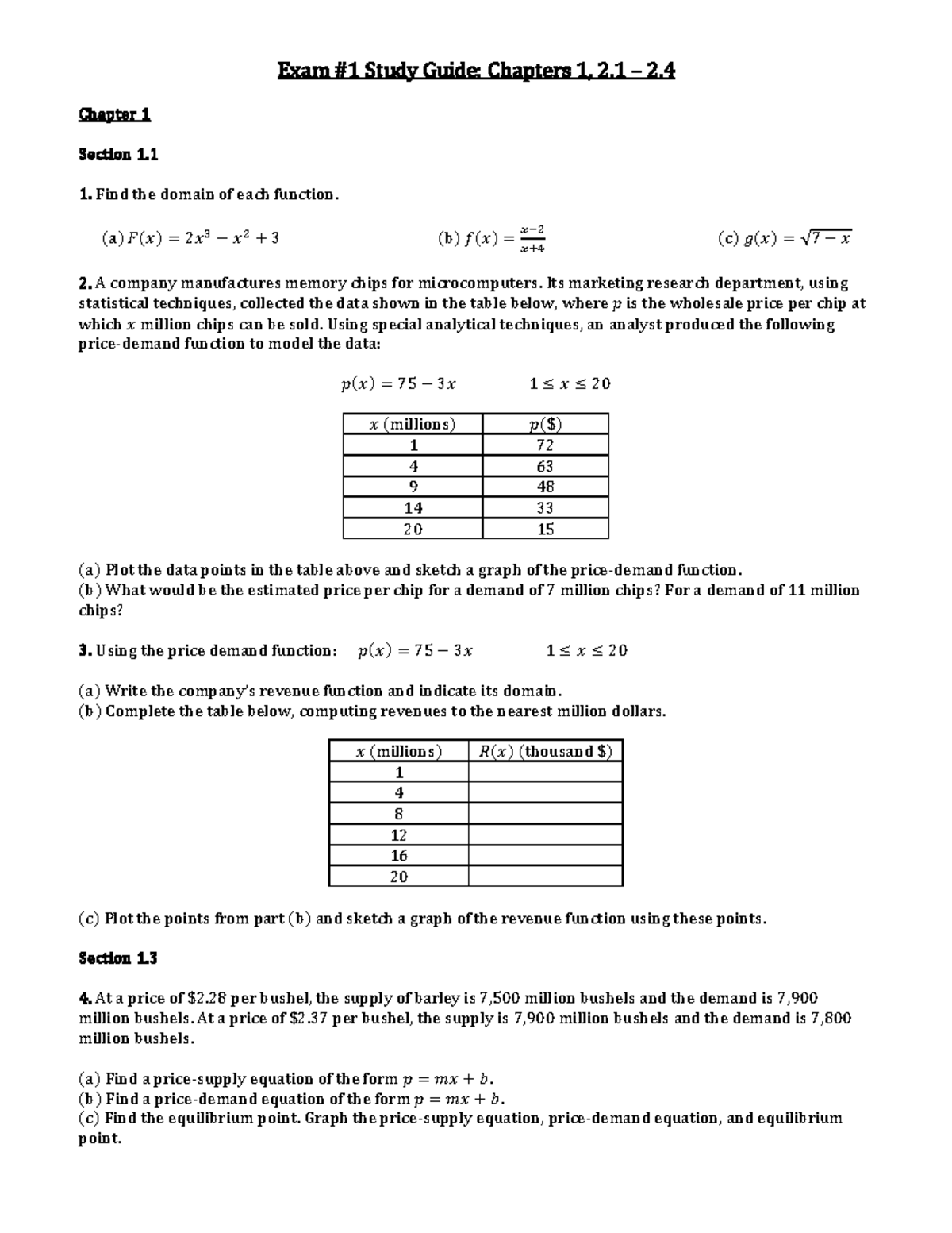 Exam #1 Study Guide: Topics from Chapters 1, 2.1 – 2.4 - Studocu