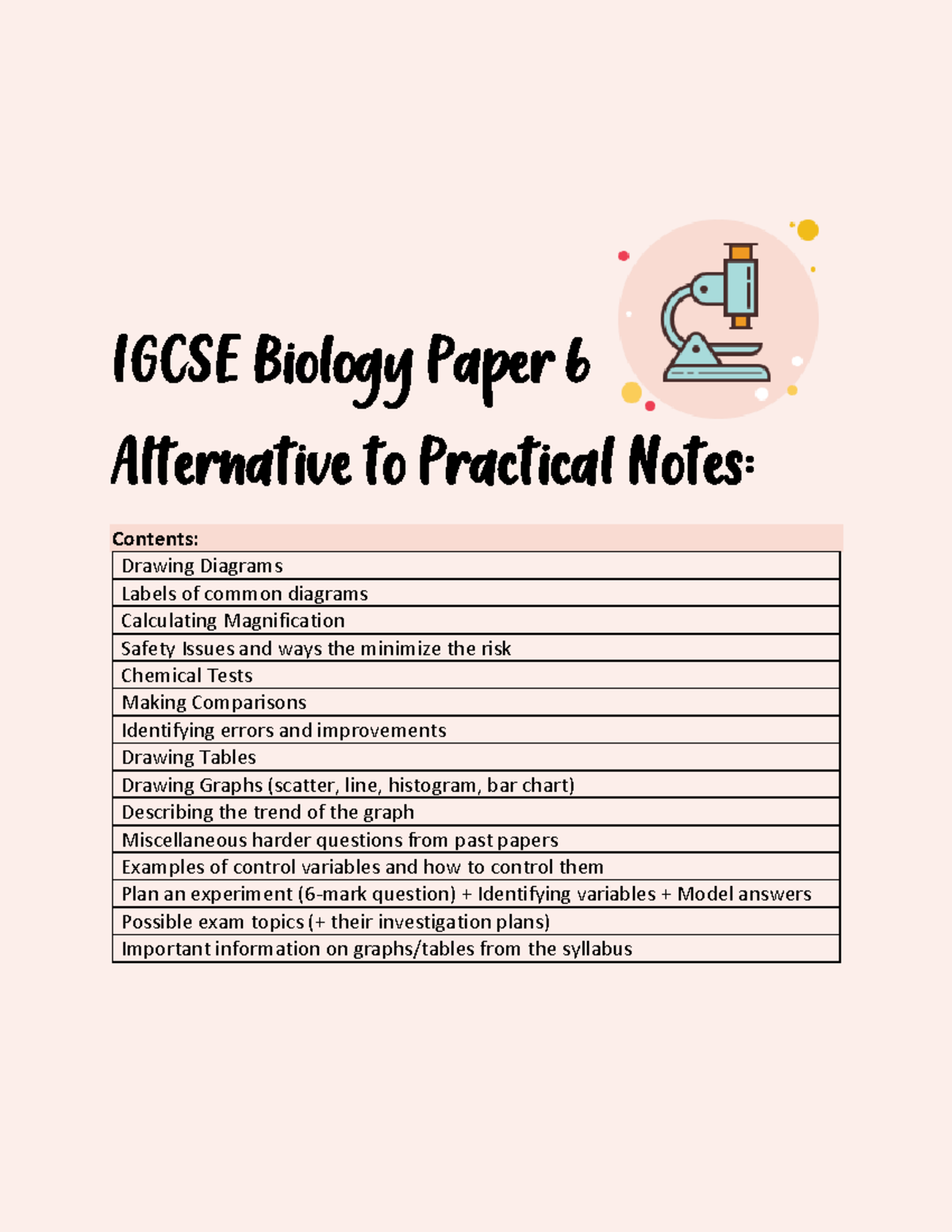 P6 IGCSE Biology Paper 6 Alternative to Practical Study Notes - Studocu