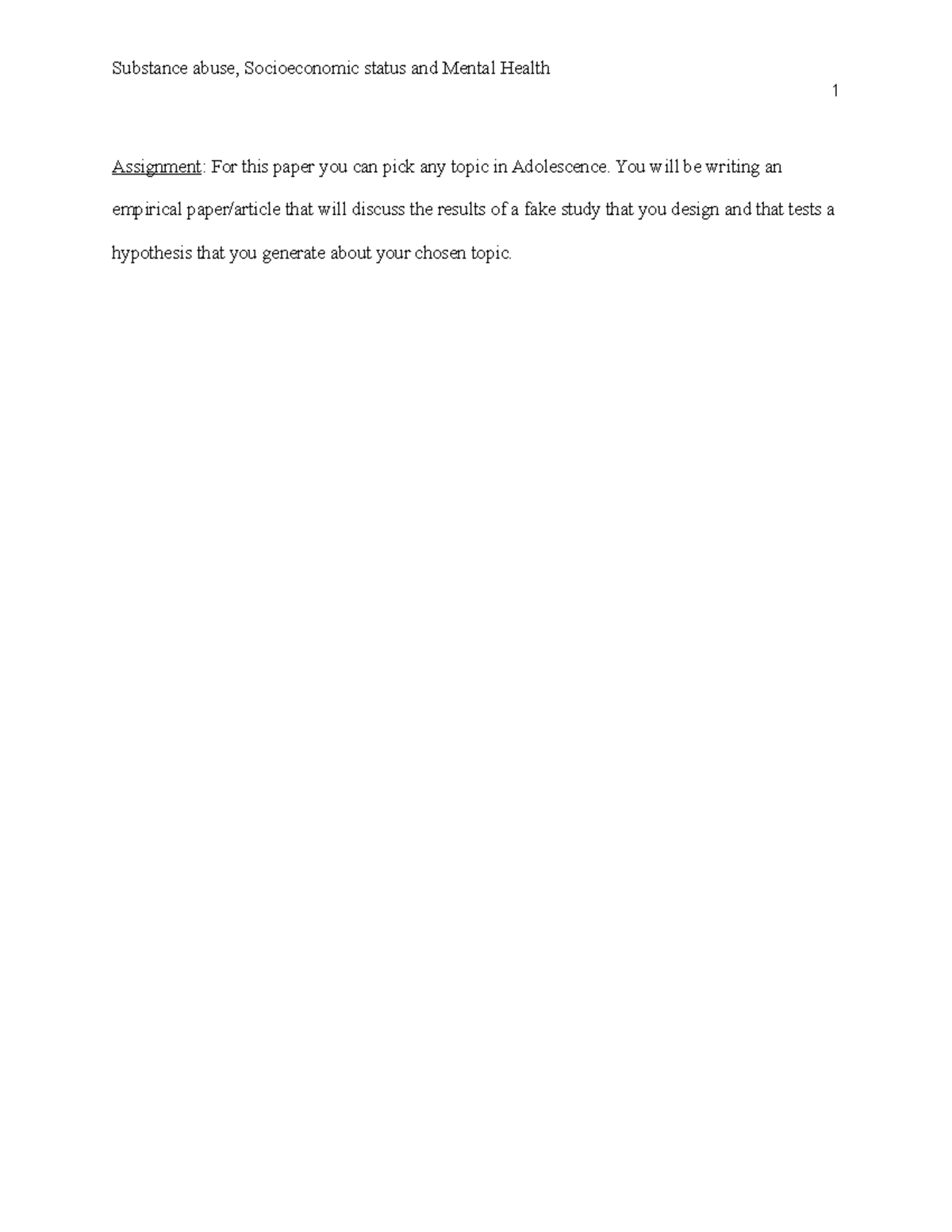 Psych 313: Adolescence Paper on SES, Mental Health, and Substance Abuse ...