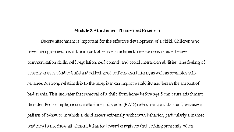 Module 3: Attachment Theory & Its Impact on Child Development - Studocu