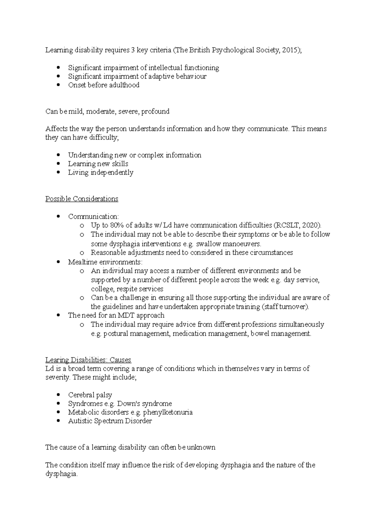 Learning Disability and Dysphagia: Key Concepts and Management ...