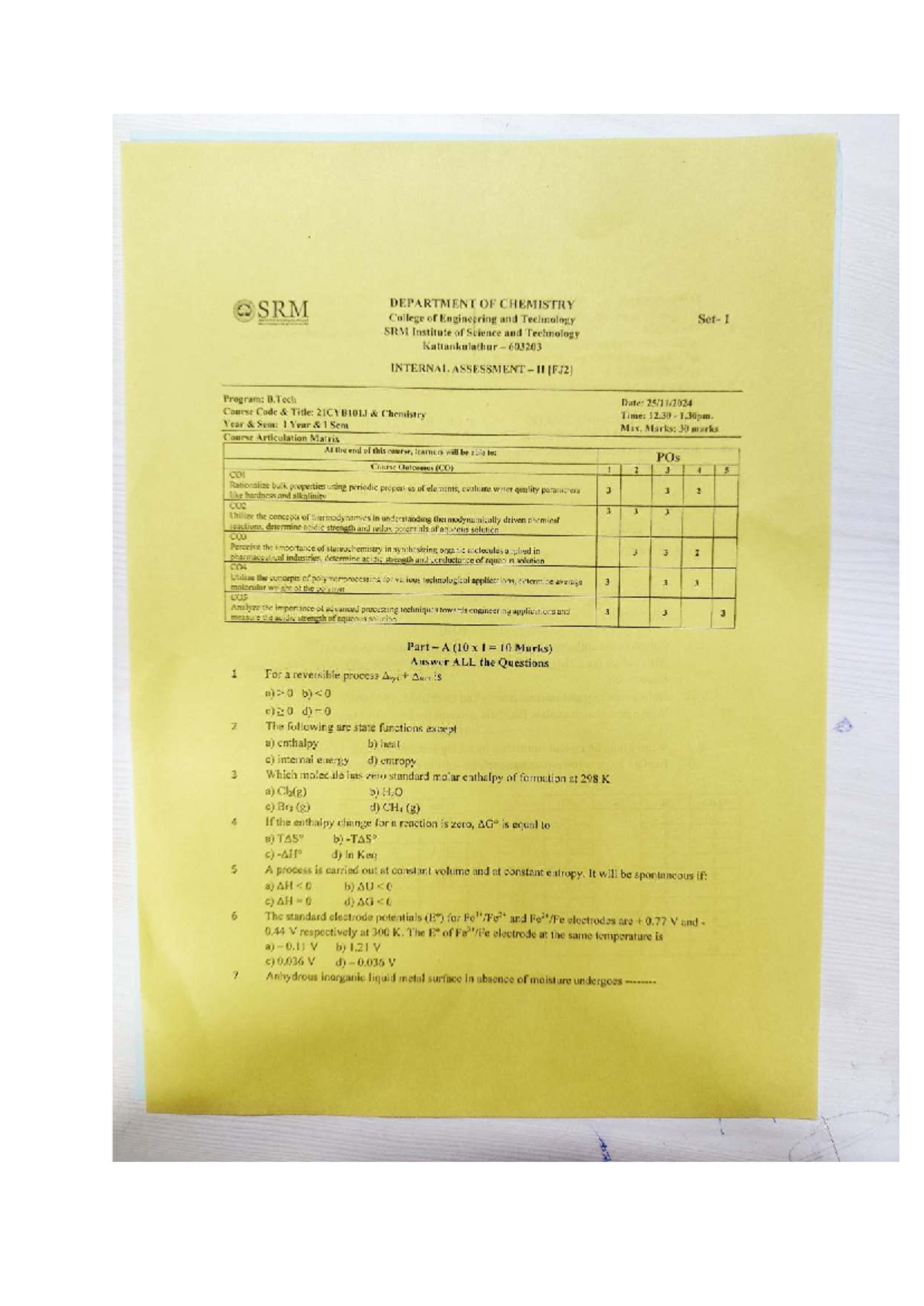 Doc1 - CT2 question paper - SRM DEPARTMENT OF CHEMISTRY College of ...