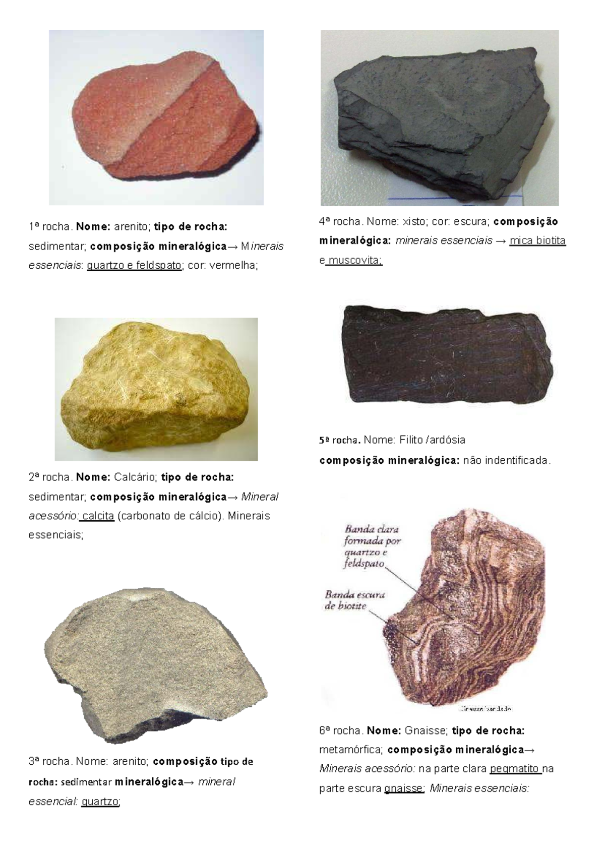 Tipos de Rocha em Geologia: Análise Mineralógica - Studocu