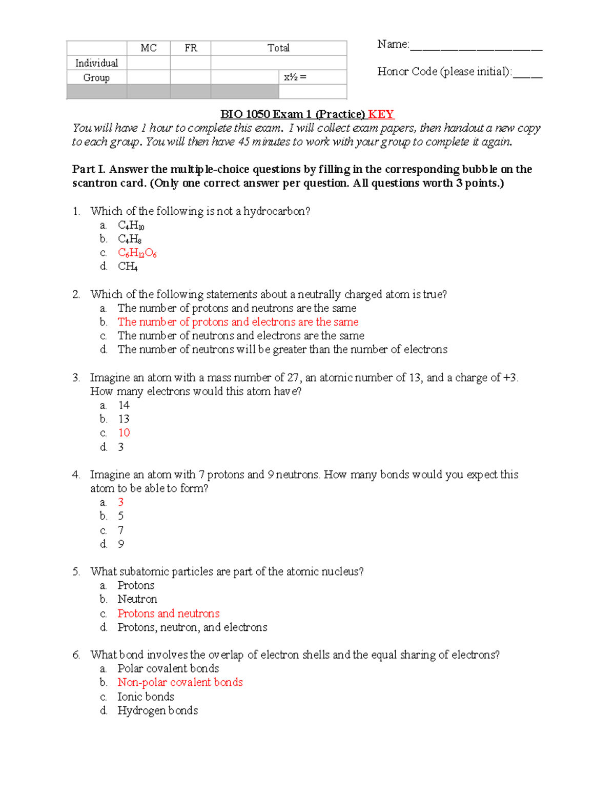 BIO 1050 Exam 1 Practice Questions & Answers Key - Studocu
