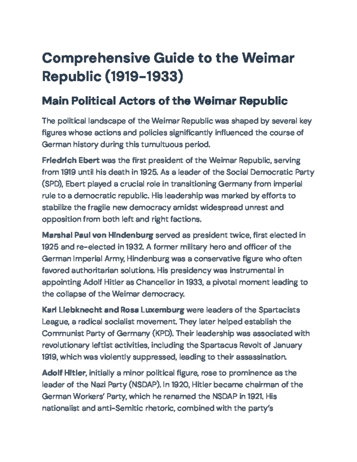 Comprehensive Overview of the Weimar Republic (1919-1933): Key Dynamics ...