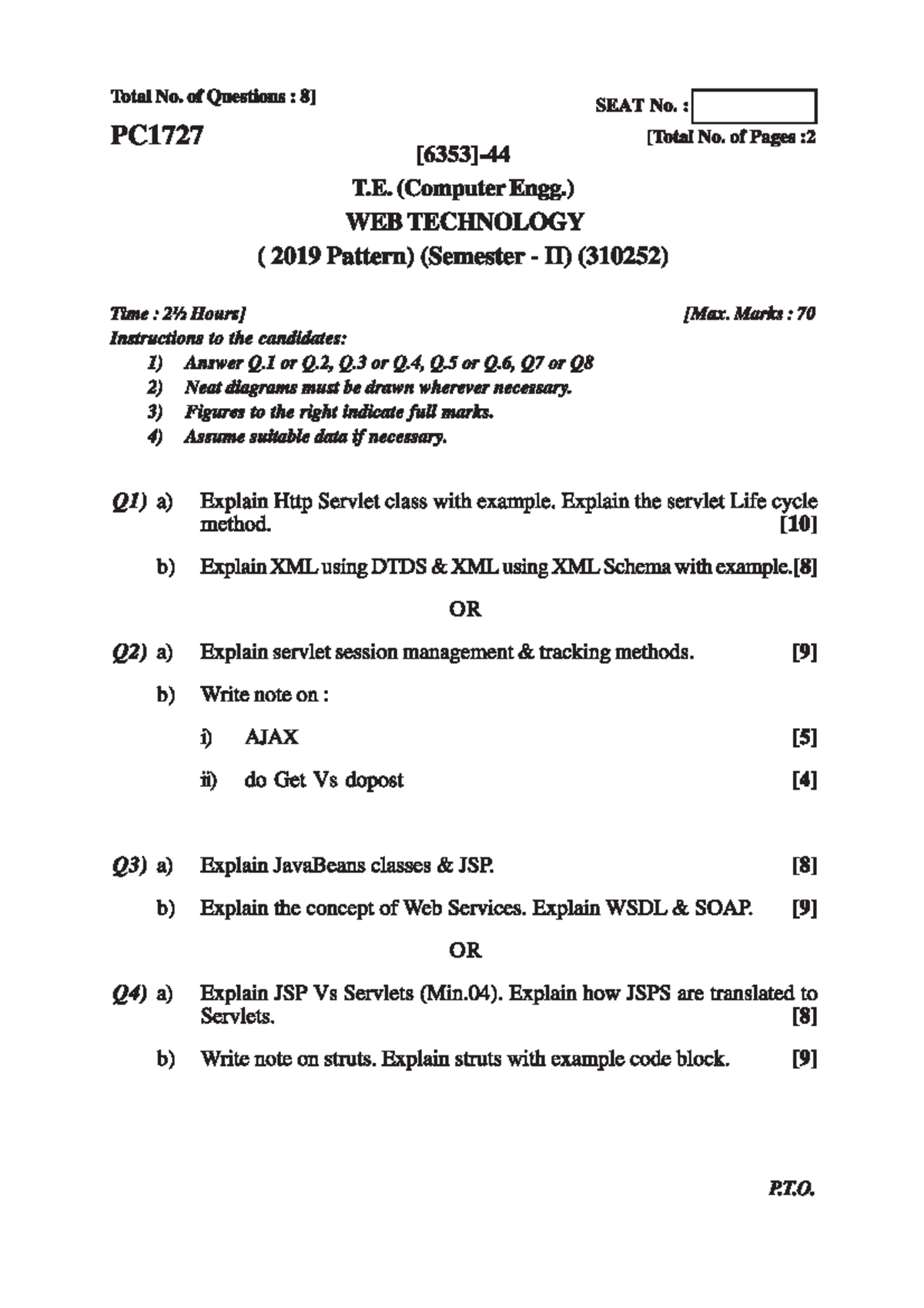 WEB TECHNOLOGY (310252) T.E. Exam Paper - Nov 2024 - Studocu