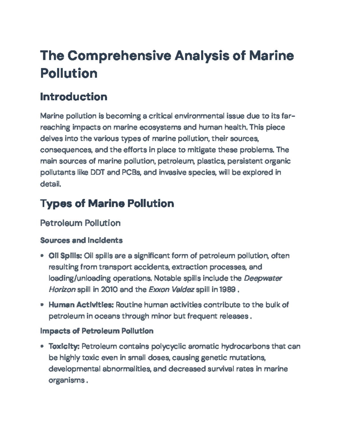 Comprehensive Analysis of Marine Pollution: Sources & Impacts - Studocu