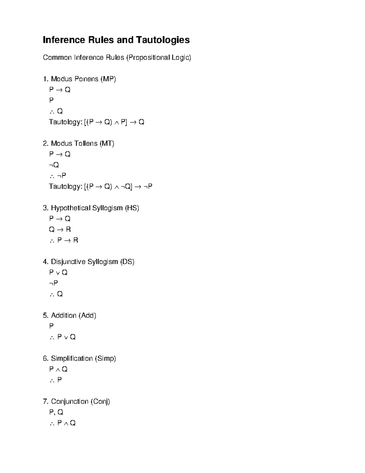 Inference Rules and Tautologies - COMP 232 - Inference Rules and ...