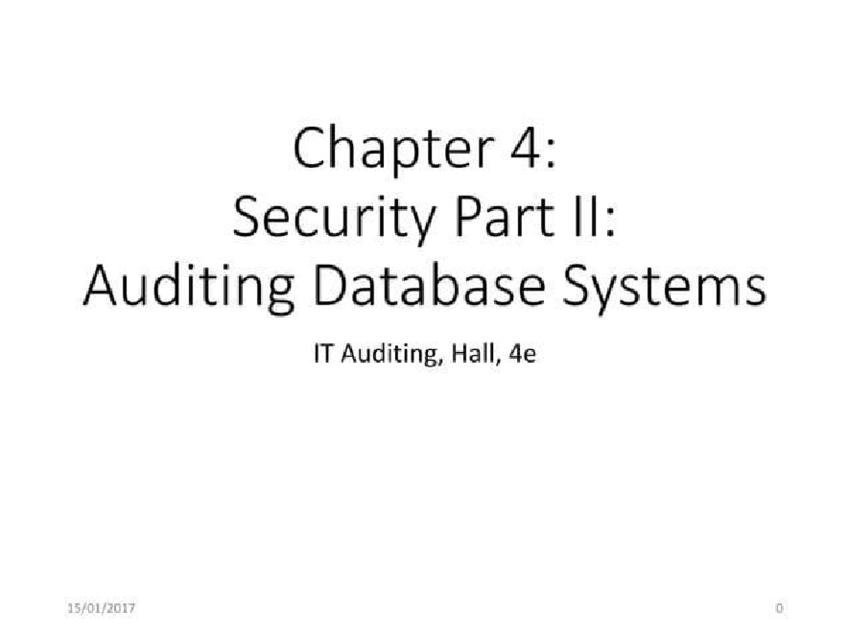 ISB-CH4: Security Chapter 4 - Auditing Database Systems Overview - Studocu