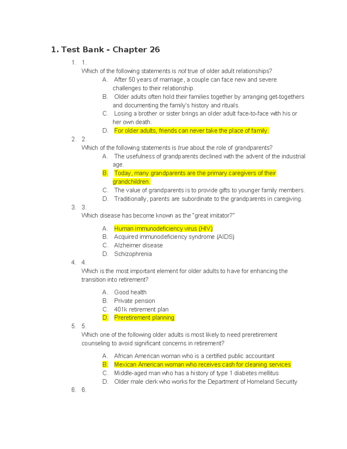 NUR 257 Unit 2 Chapter 26 Test Bank Questions - Studocu