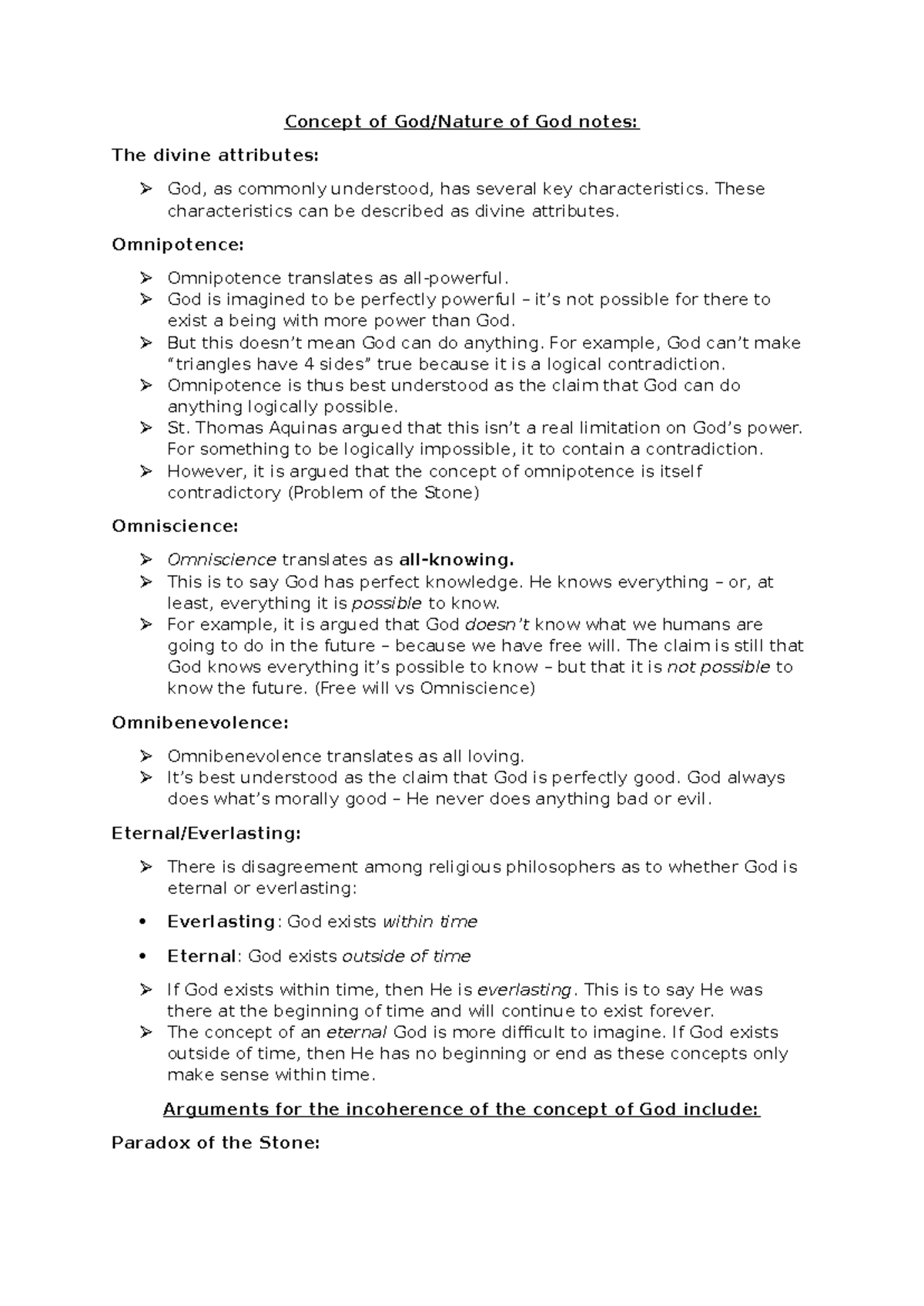 Concept of God (PHIL101) Topic Notes: Divine Attributes Explained - Studocu