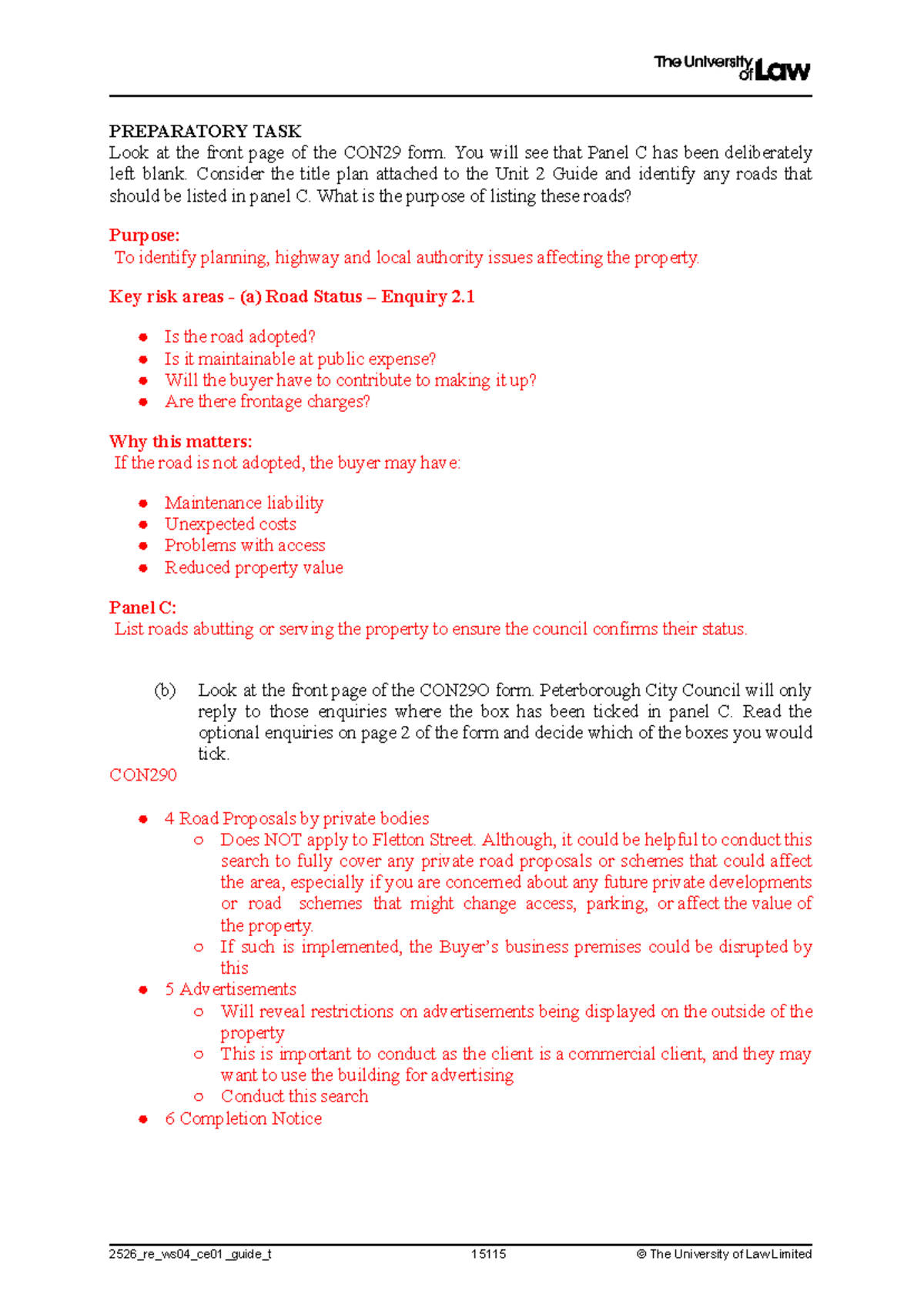 Unit 4 Real Estate Notes: CON29 Form Analysis and Road Status Enquiries ...