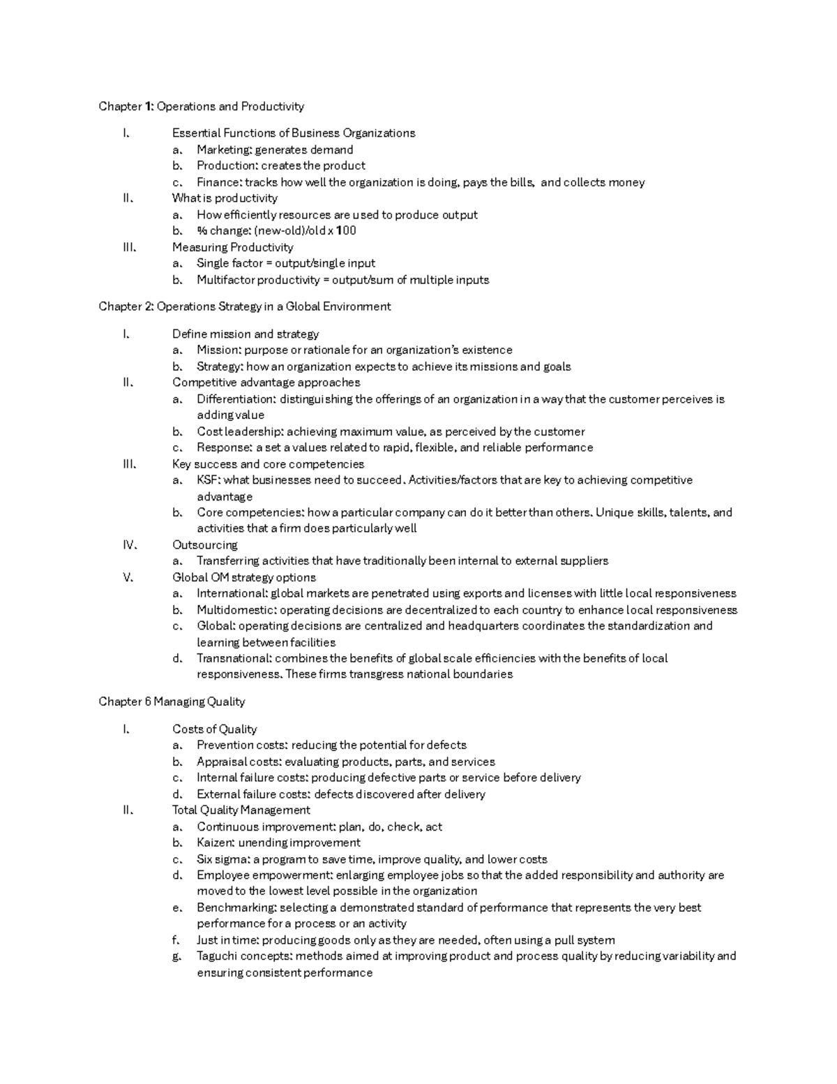 Ops Cheat Sheet Test 1: Key Concepts & Strategies in Operations - Studocu