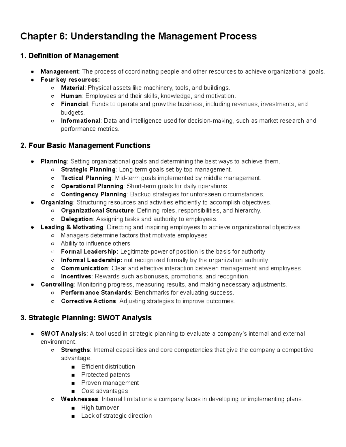 BUS010 Notes for Midterm 2 - Chapter 6: Understanding the Management ...