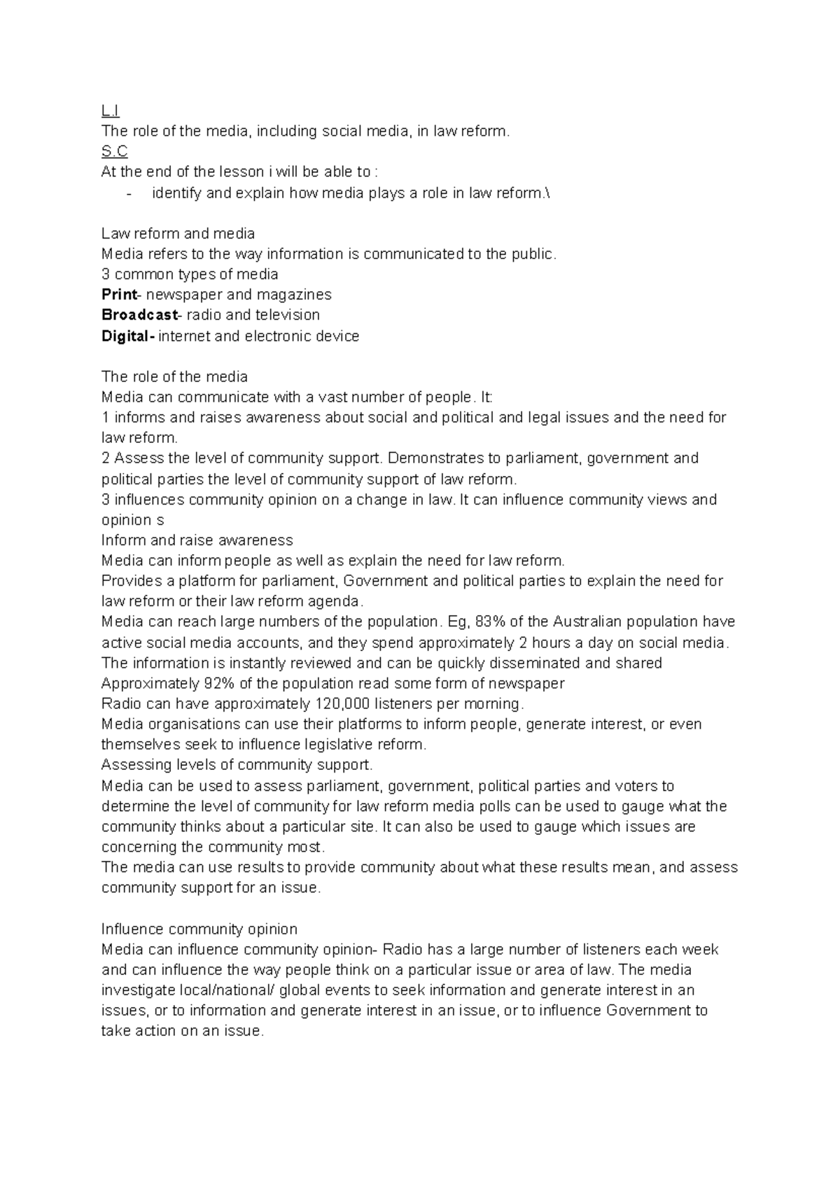 Legal Notes on Media's Role in Law Reform (2/9/2024) - Studocu