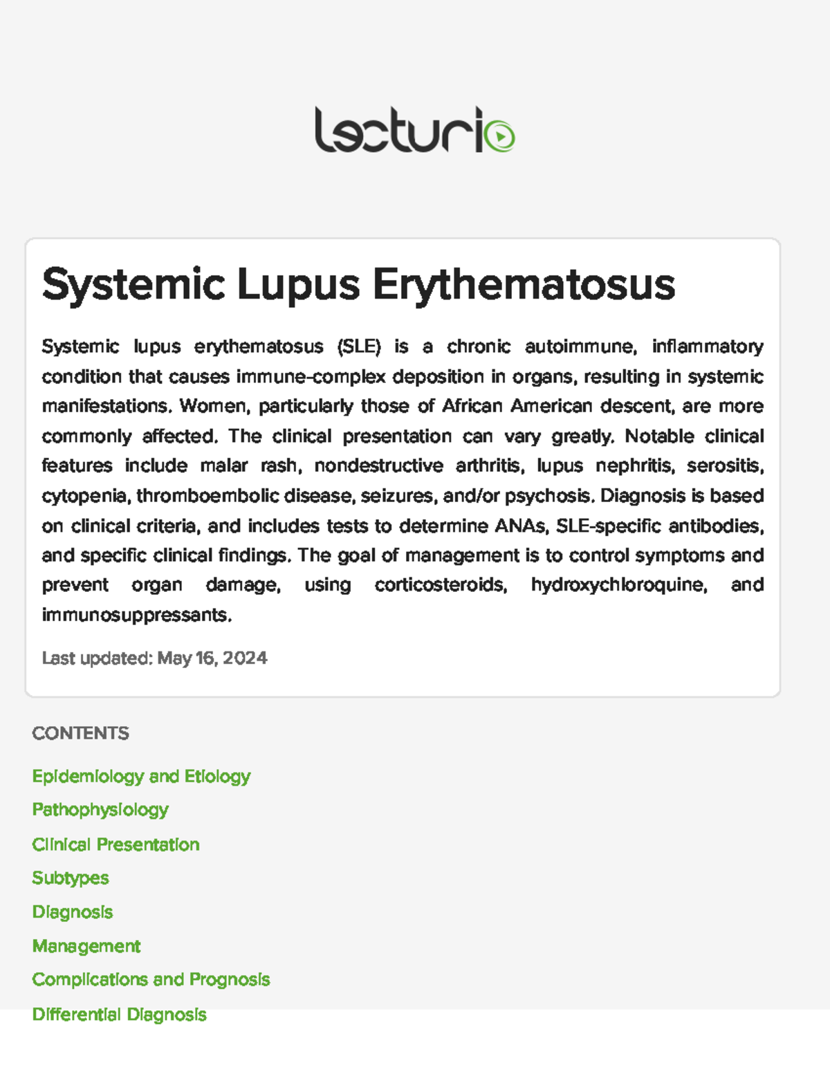 SLE - Systemic Lupus Erythematosus Overview and Clinical Insights - Studocu