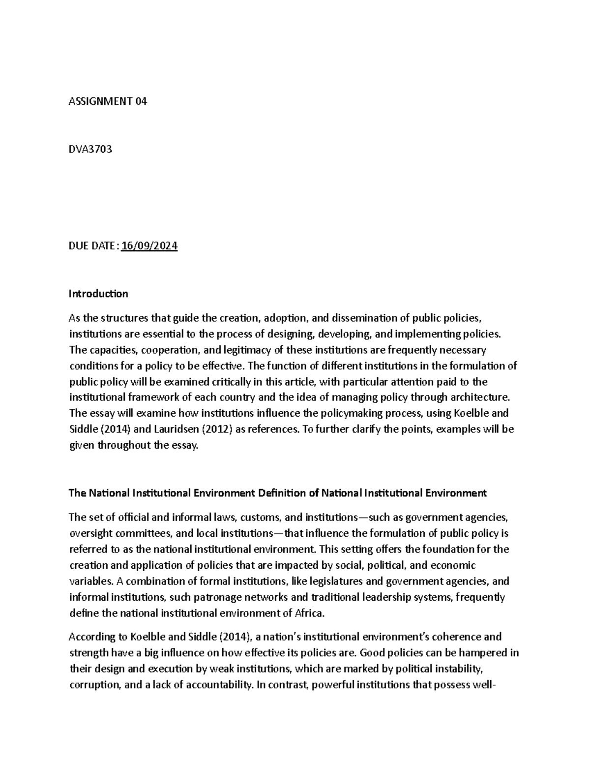 DVA3703 ASS 04: The Role of Institutions in Public Policy - Studocu