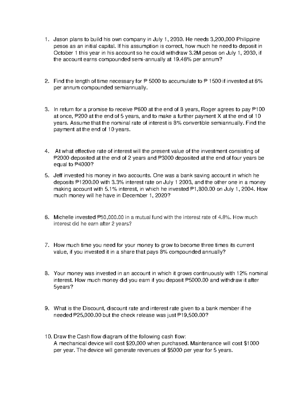 Engineering Economy: Assignment on Money and Interest Calculations ...