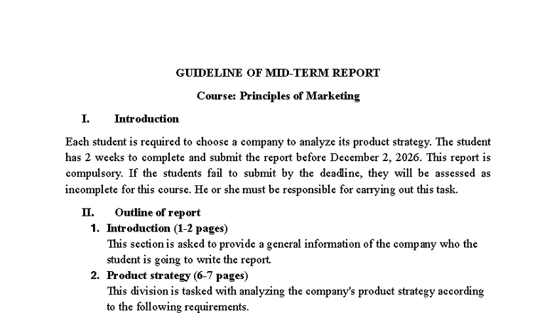 Guideline for MIDTERM Report: Principles of Marketing I - Studocu