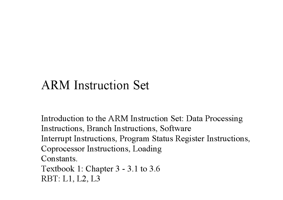 Bcs403: ARM Instruction Set Overview and Data Processing Instructions ...