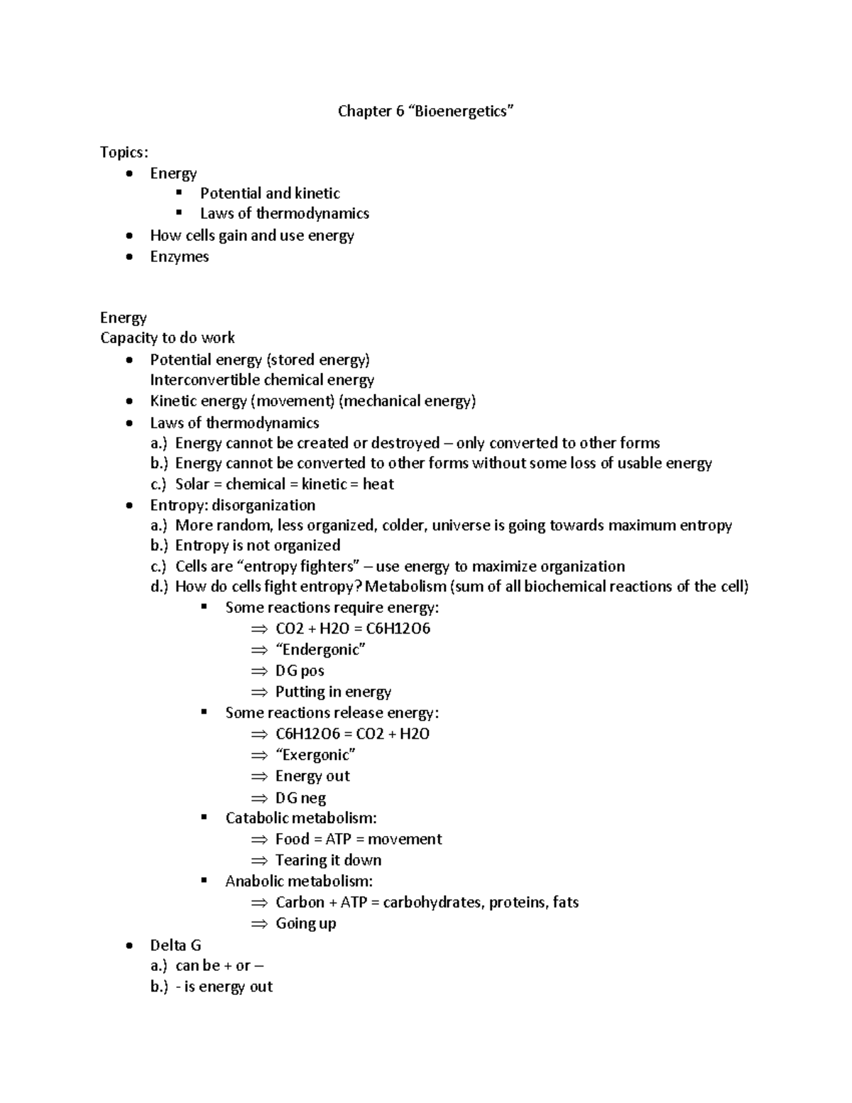 Bioenergetics: Chapter 6 Notes on Energy & Metabolism Concepts - Studocu