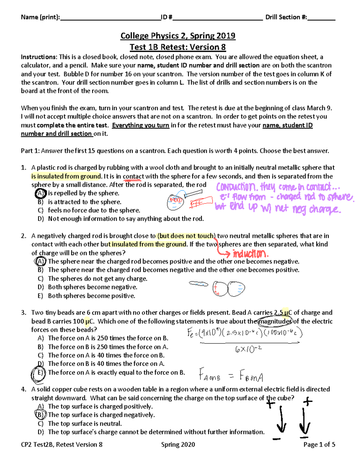 CP2 College Physics 2 Test 2B Retest: Free Response & MCQ Study Notes ...
