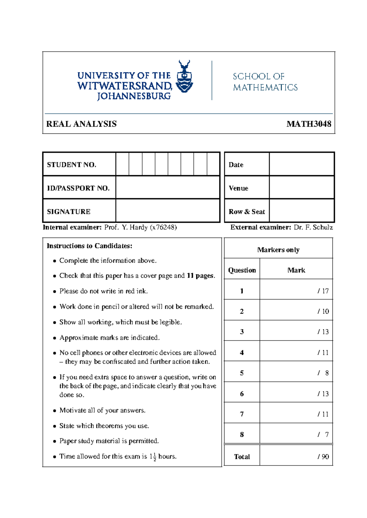 MATH3048 Real Analysis June 2023 Exam Questions - Past Paper - Studocu