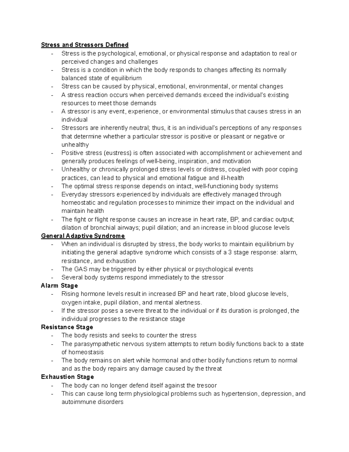 EF Stress and Coping - Dr. Williams's Class - Lecture Notes Overview ...