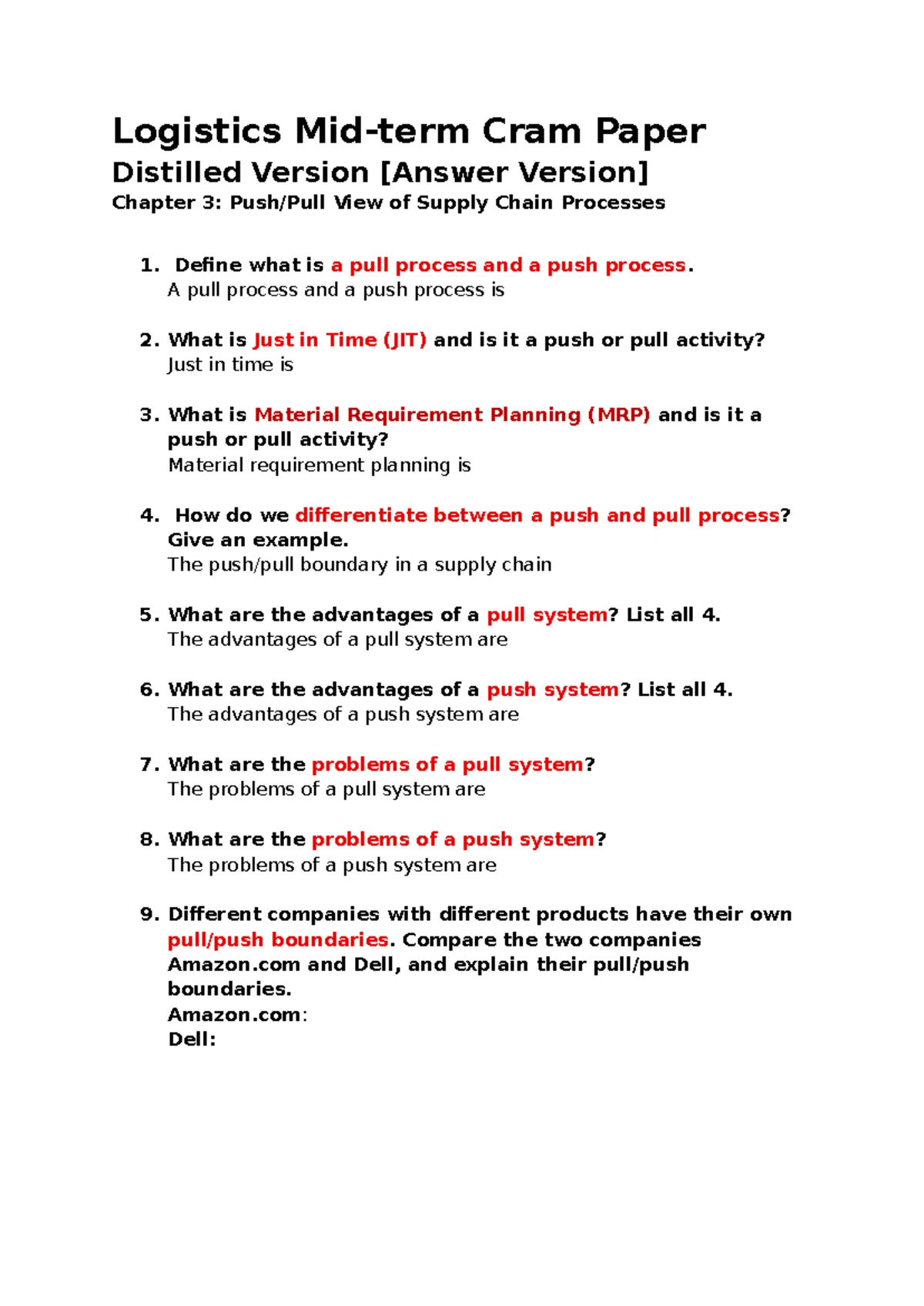Logistics Cram Paper: Chapter 1 Overview & Key Concepts - Studocu