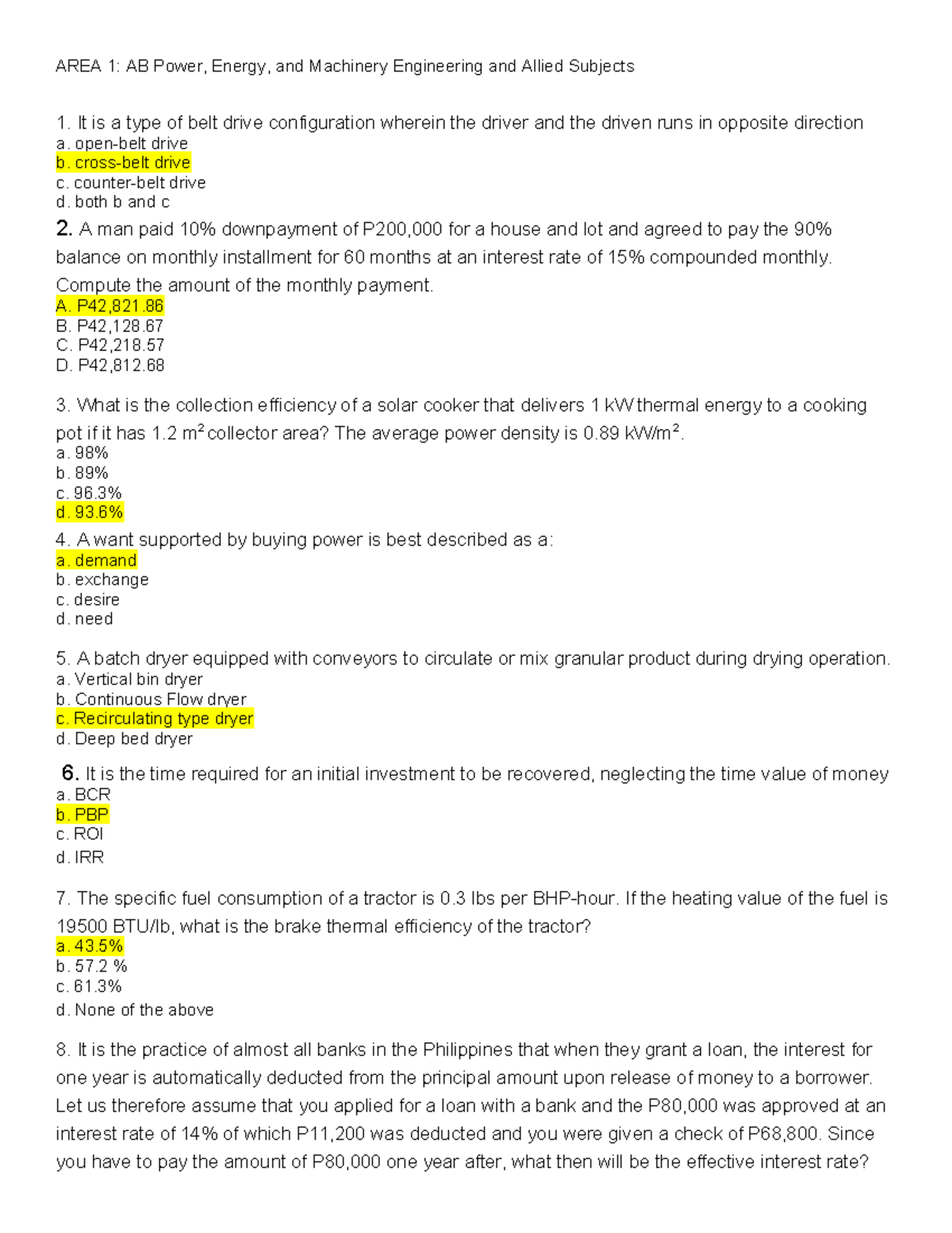 AREA 1: AB Power, Energy, and Machinery Engineering Quiz Answers - Studocu