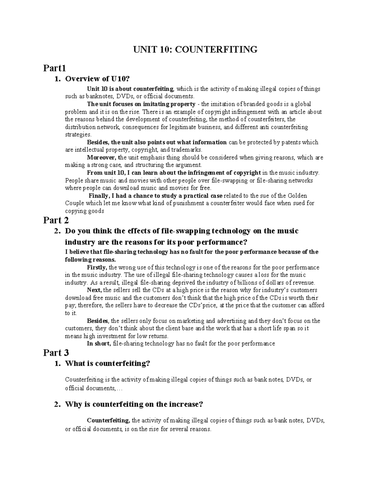 UNIT 10: COUNTERFEITING - Overview and Impacts on Economy - Studocu