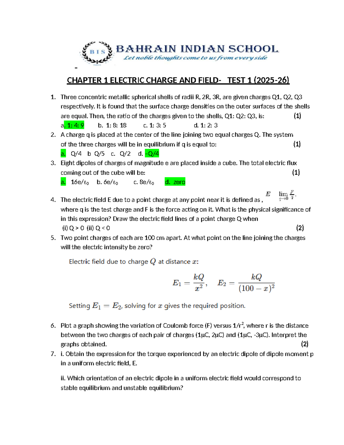 CHAPTER 1: ELECTRIC CHARGE - TEST 1 (2025) - Studocu