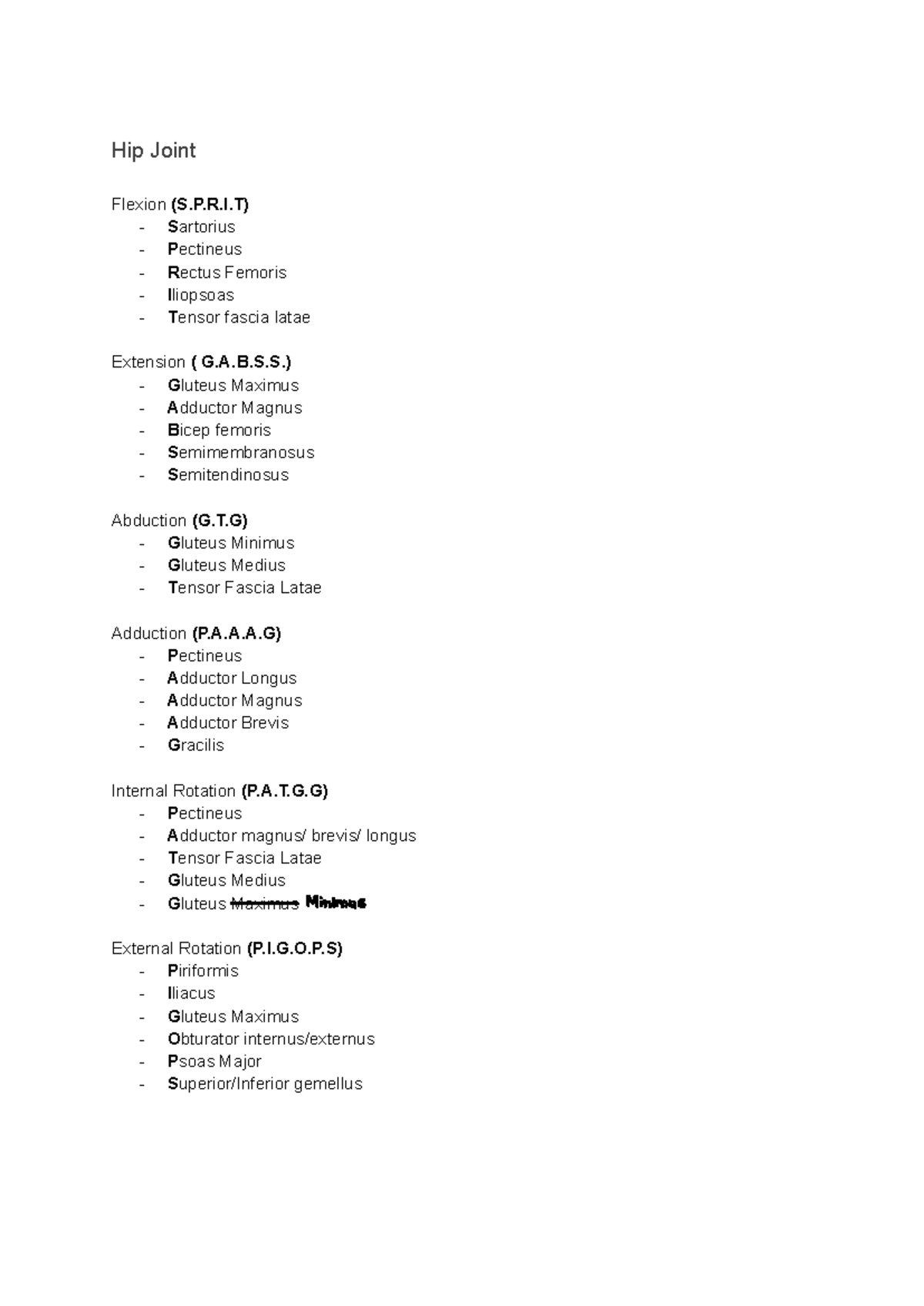 Anatomy Summary: Muscles and Joint Movements for ANAT 101 - Studocu