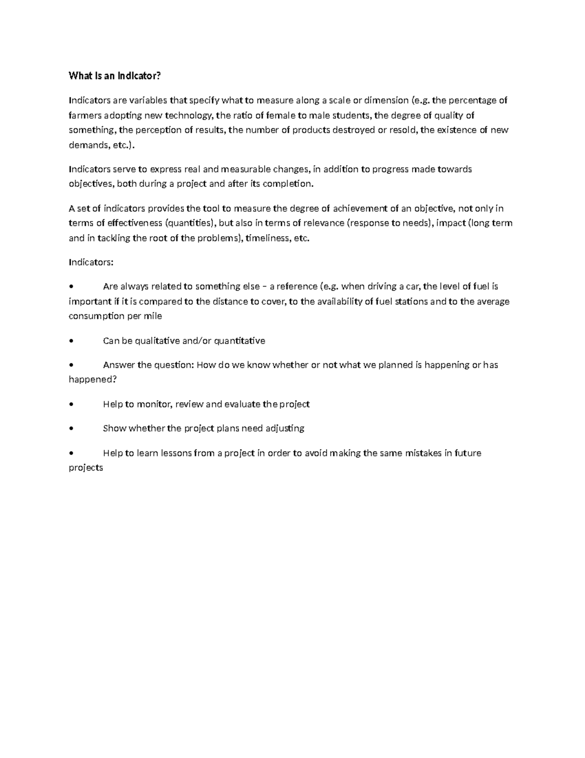 Understanding Indicators: Key Concepts and Applications - Notes - Studocu