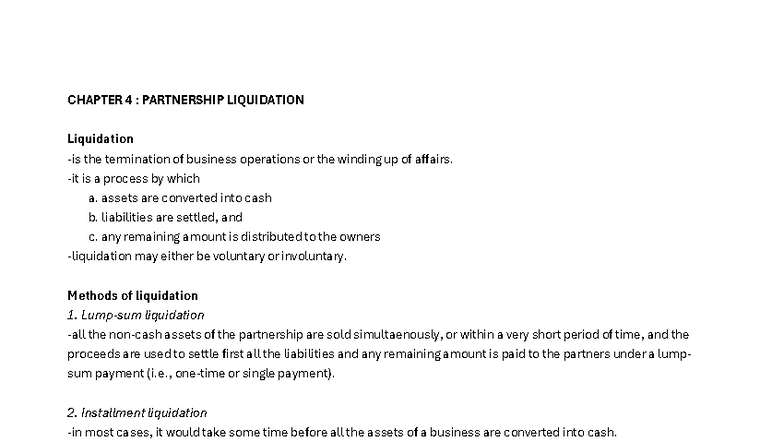 AST 4: Chapter 4 - Partnership Liquidation Explained - Studocu