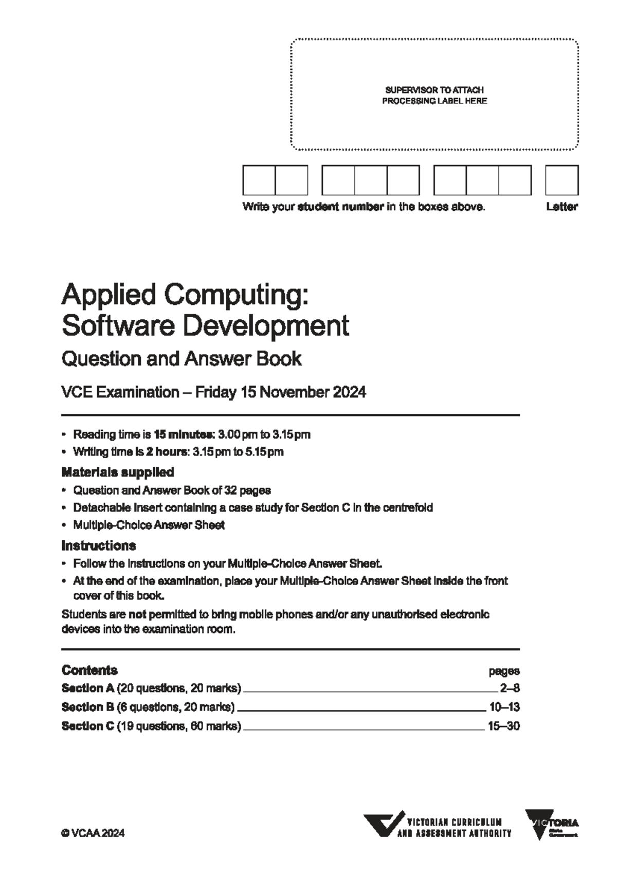 2024 VCE Applied Computing: Software Development Exam Q&A Book - Studocu