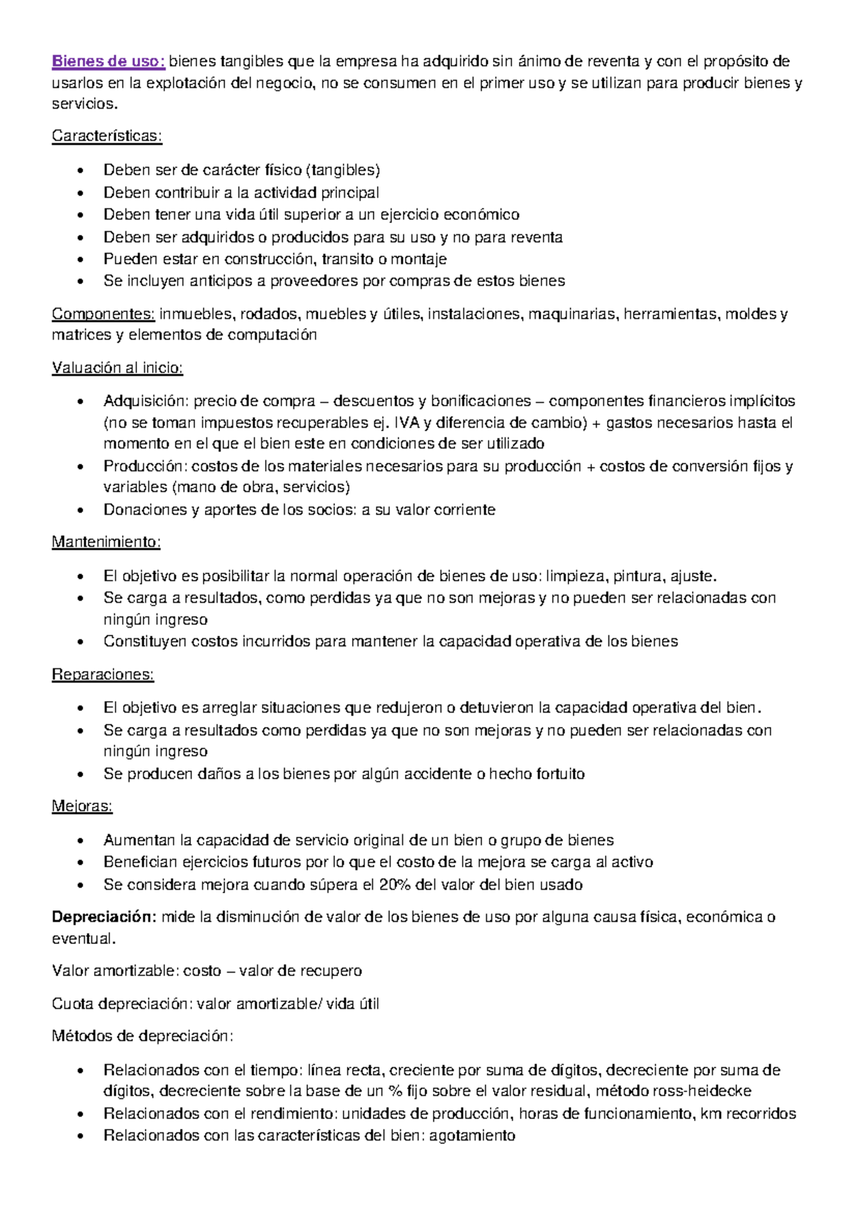Resumen de Bienes de Uso y Activos Intangibles - Contabilidad 2do ...