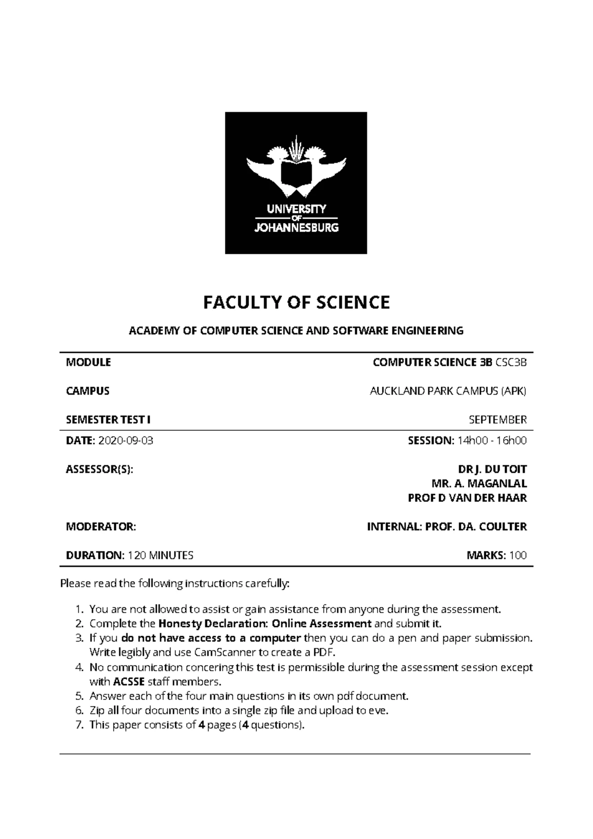 Computer Science 3A 2021 Exam Memo - ACSSE CSC03A3 Final Exam Insights ...
