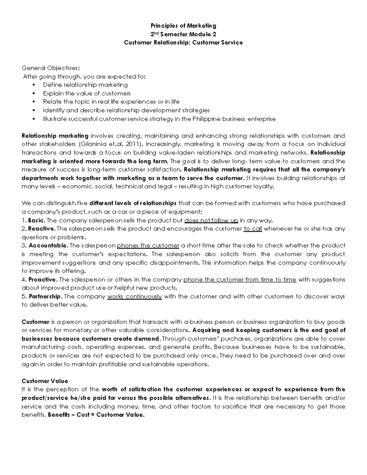 Principles of Marketing (2nd Sem) - Week 7: Customer Relationship ...